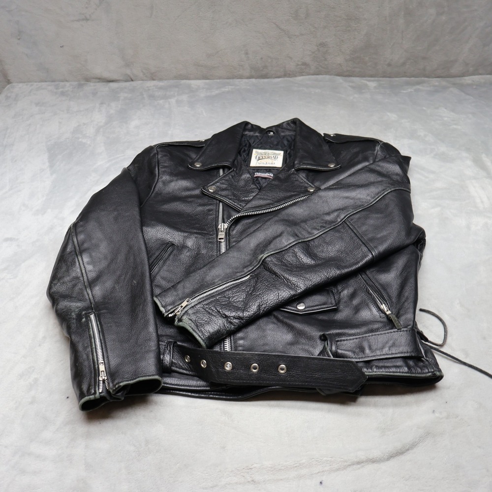 Open Road Wilsons Leather Jacket Women Medium Black Lace Belt Heavy Panhead VTG